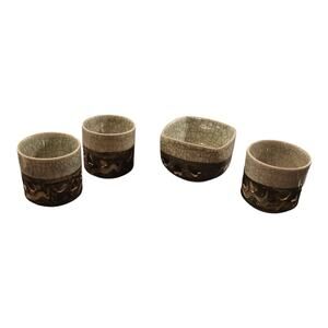 Vintage Otagiri Soma Somayaki Dbl Wall Crackle Gold Horse Heart Cups 3 & 1 Squar
